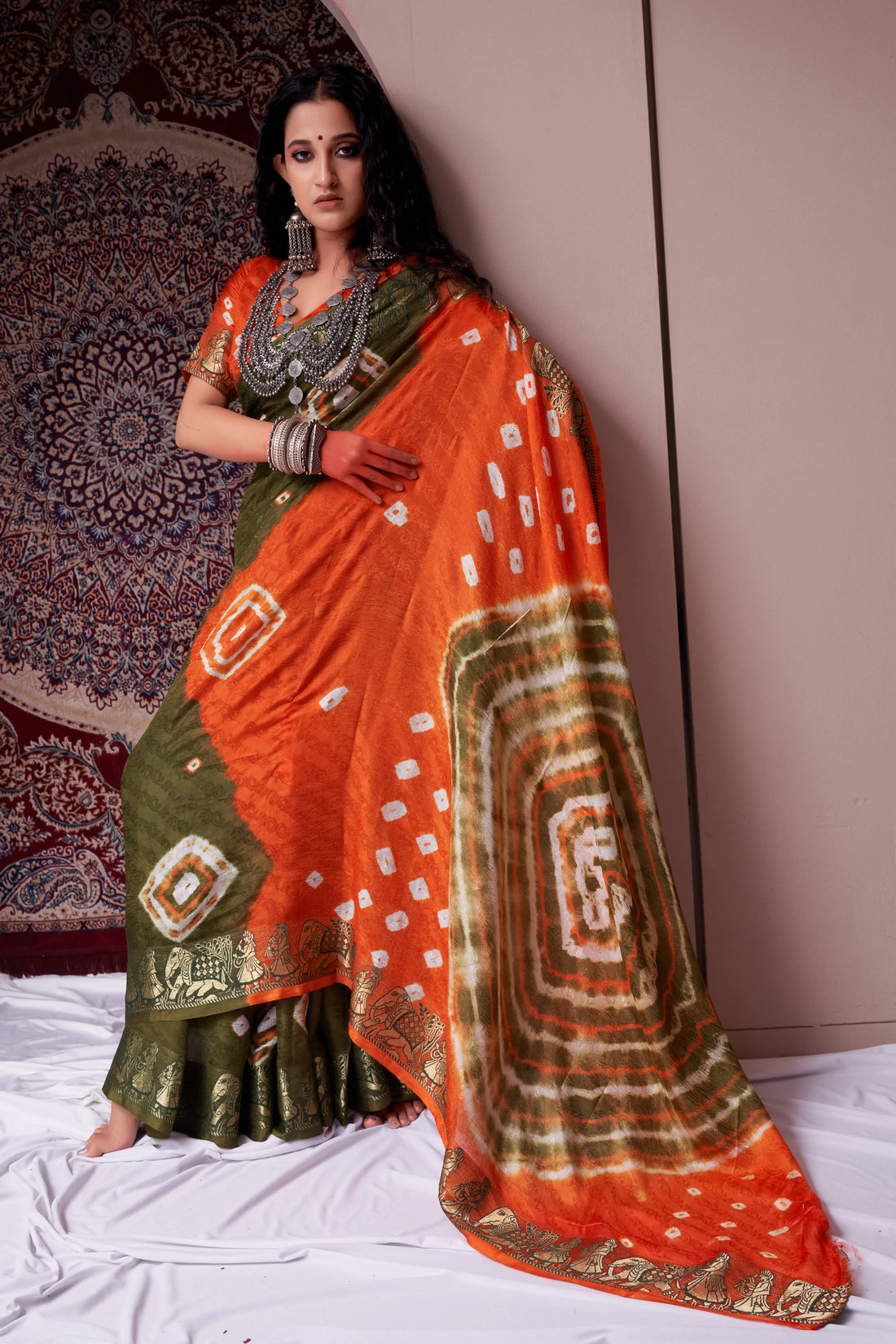 Orange Viscose Art Silk Saree