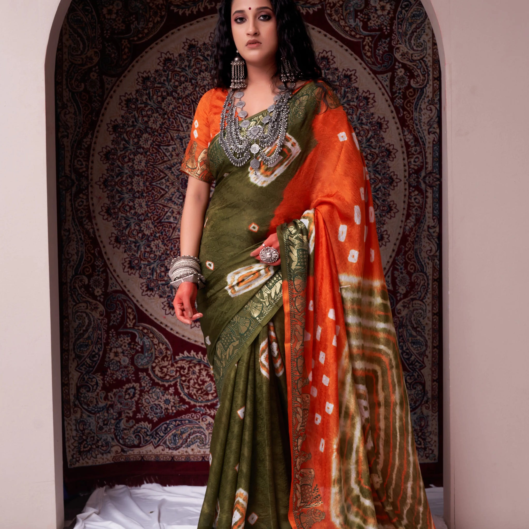 Orange Viscose Art Silk Saree