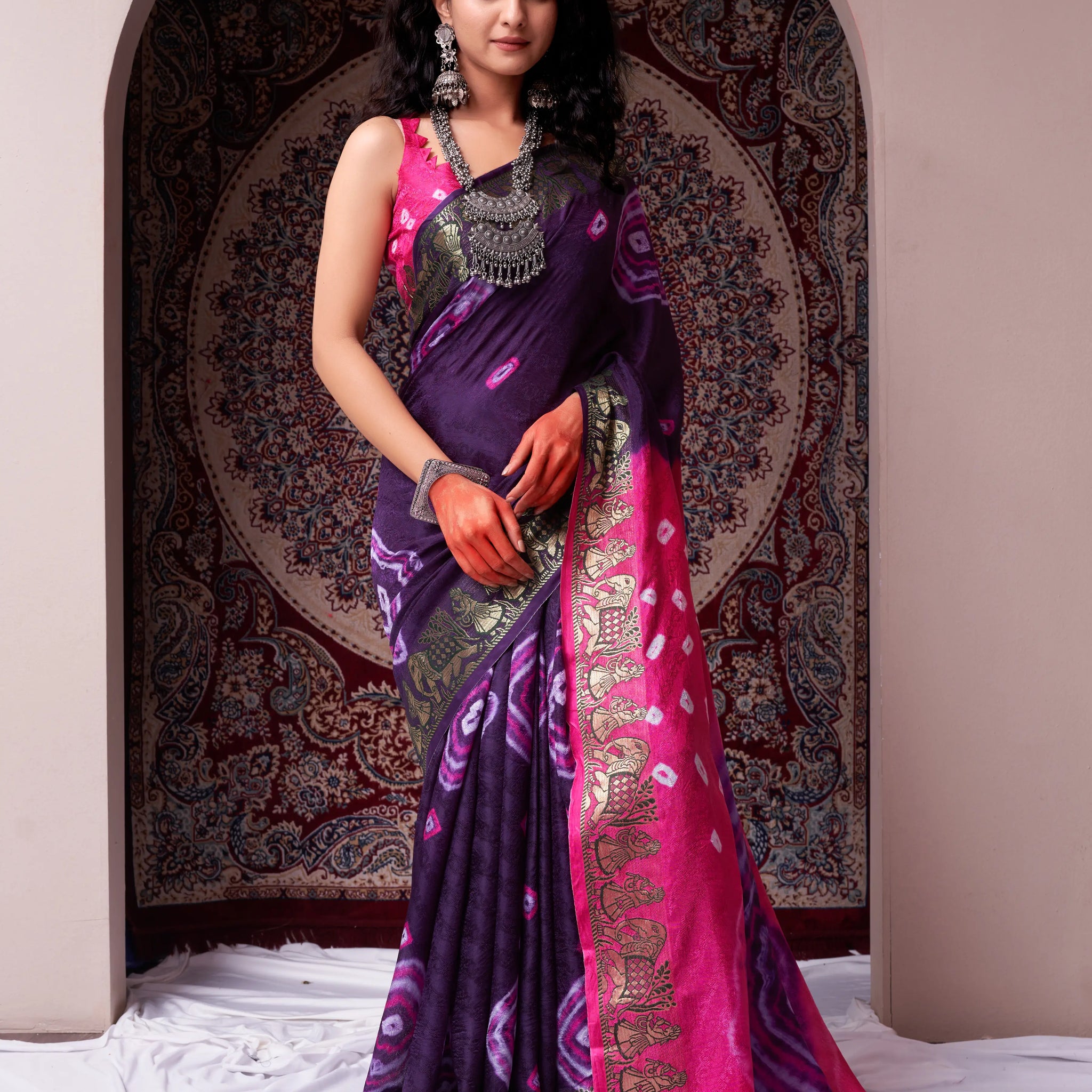 Purple& pink Viscose Art Silk Saree