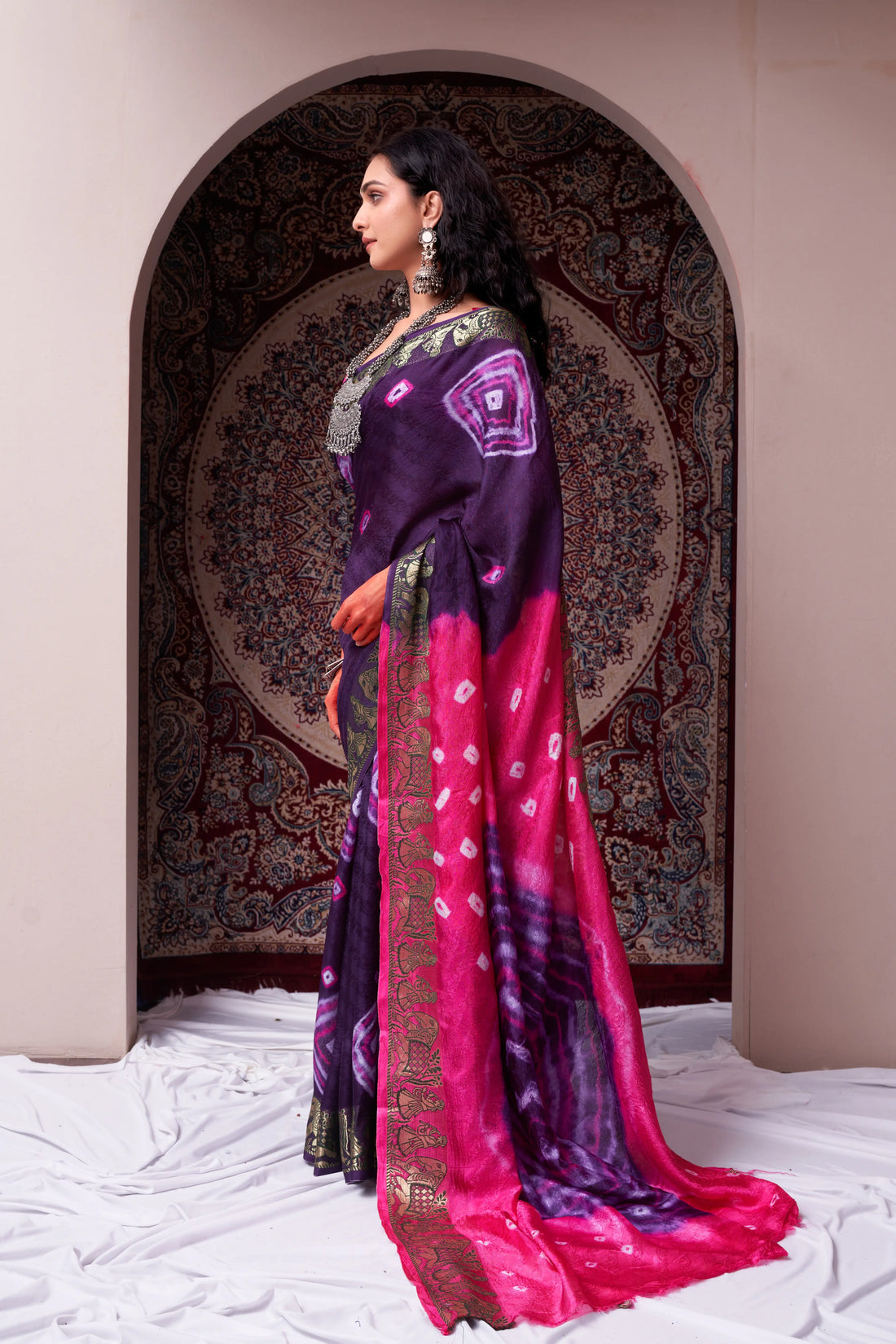 Purple& pink Viscose Art Silk Saree