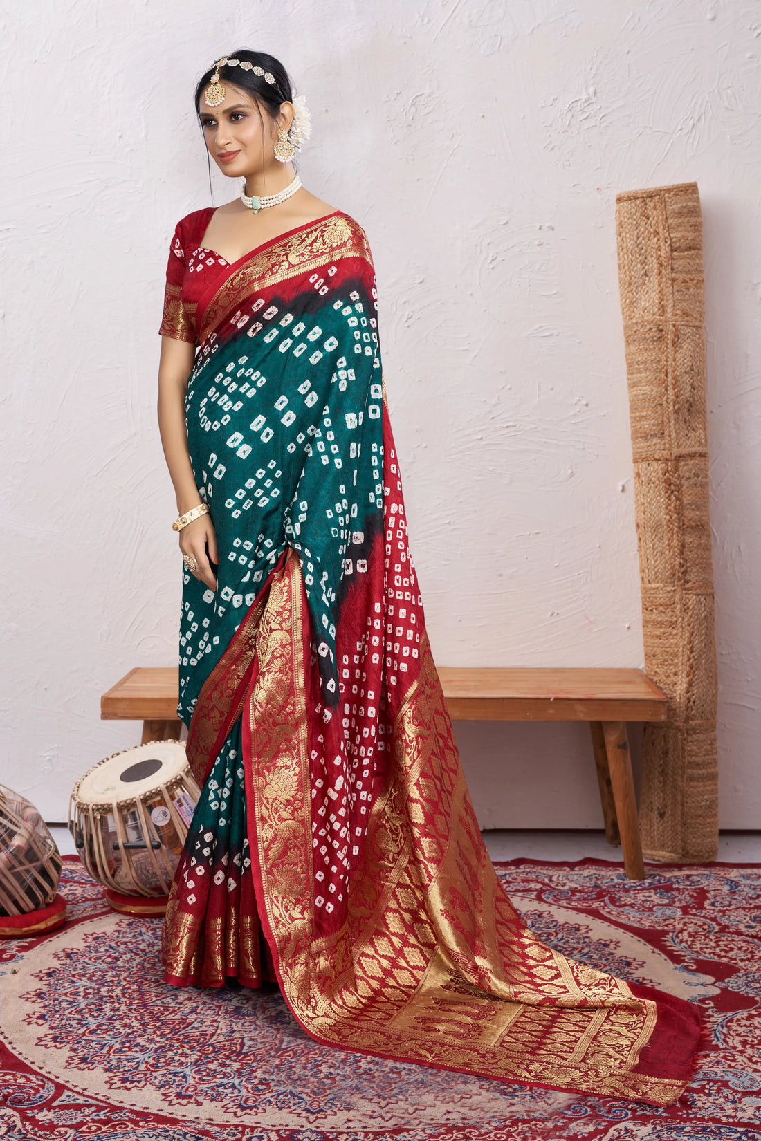 Green Bandhani Silk Saree