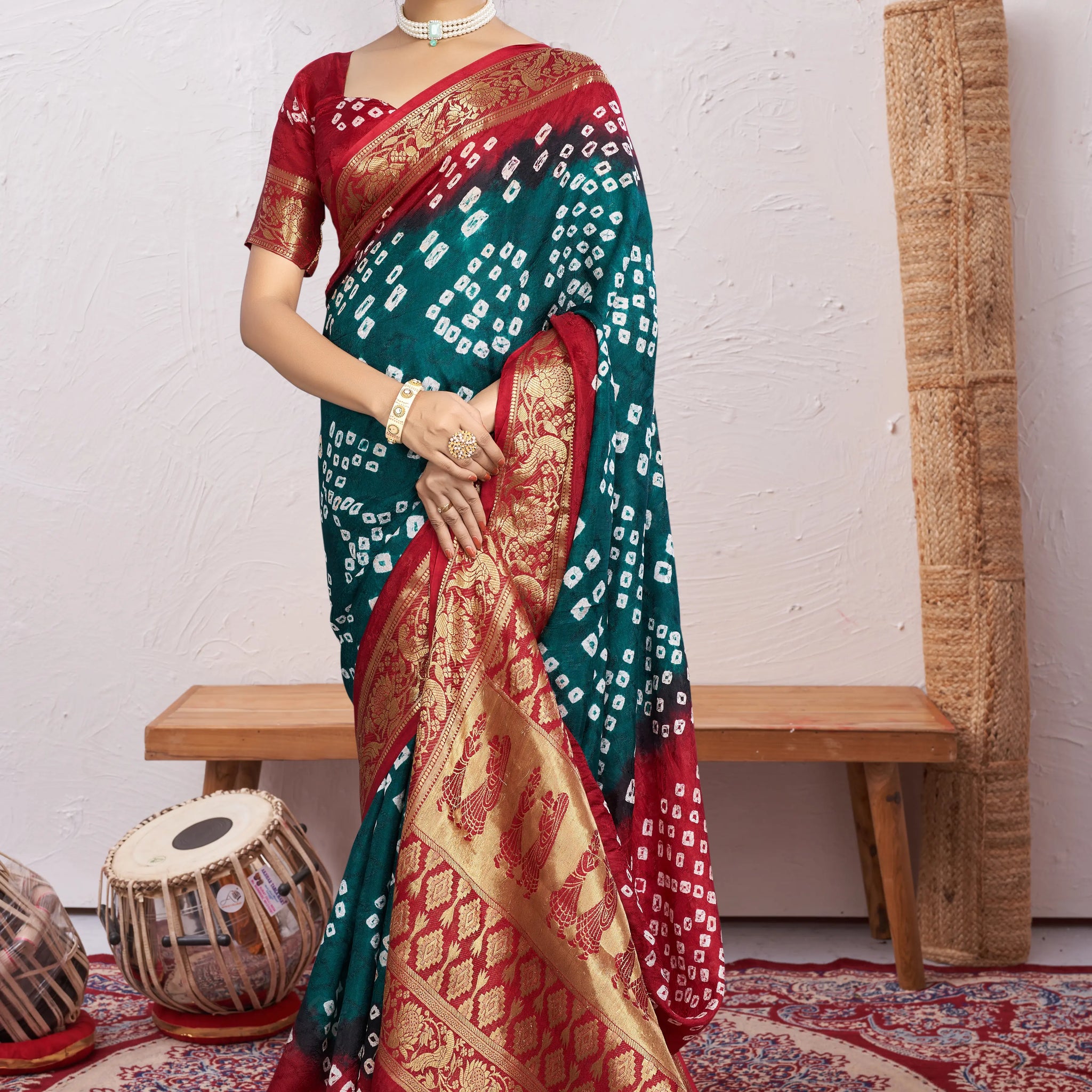 Green Bandhani Silk Saree