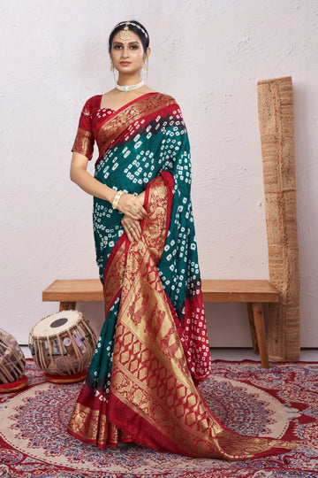 Green Bandhani Silk Saree