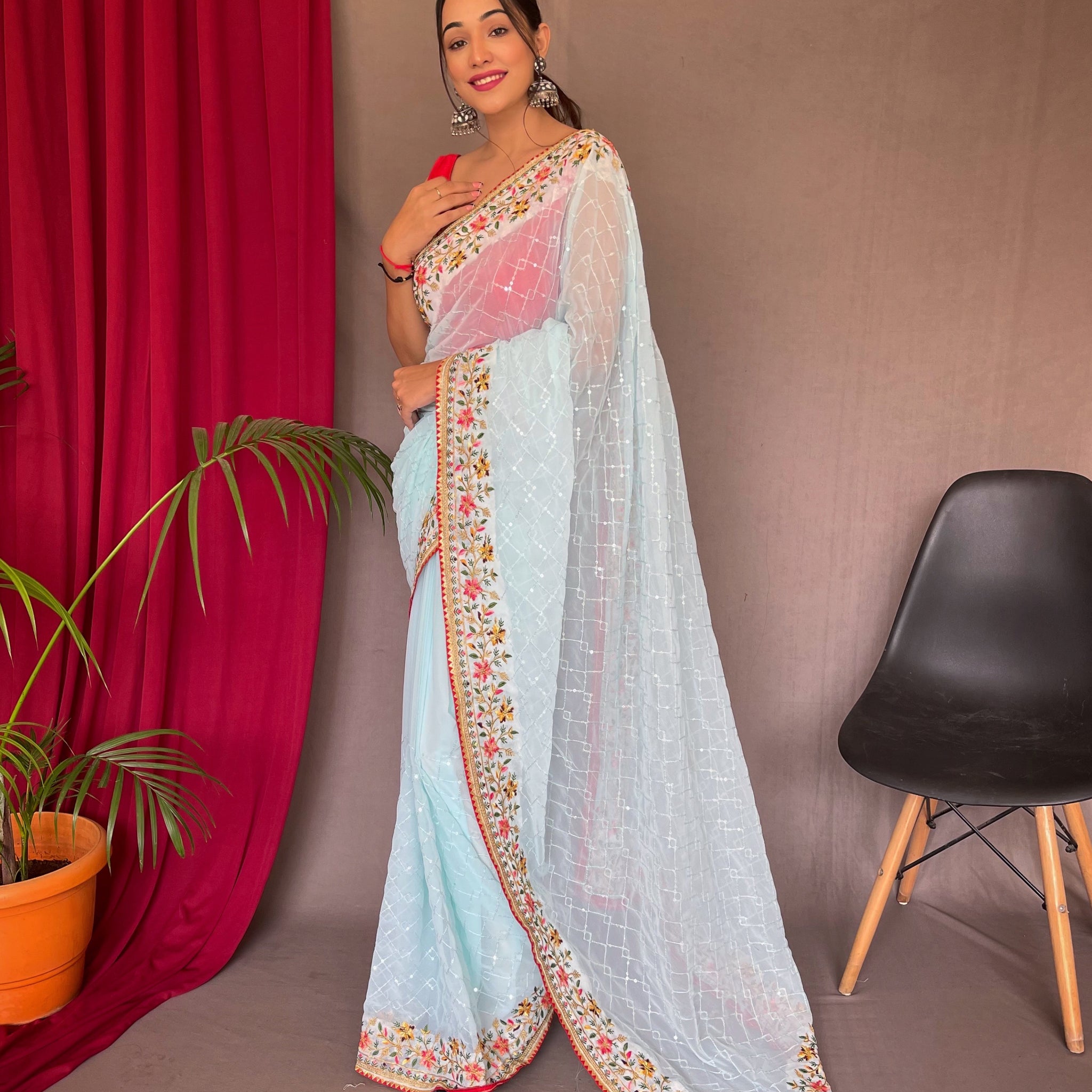 Sky Blue Georgette Saree