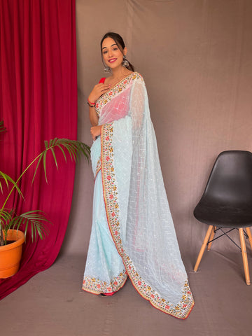 Sky Blue Georgette Saree