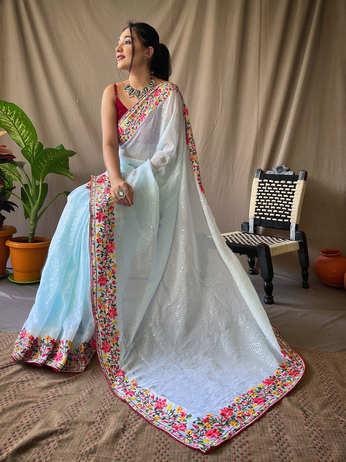 Sky Blue Georgette Saree