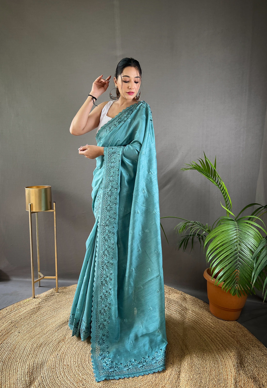 Sky Blue Matka Soft Silk Saree