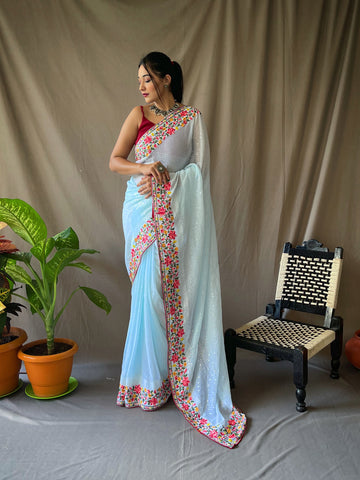 Sky Blue Georgette Saree