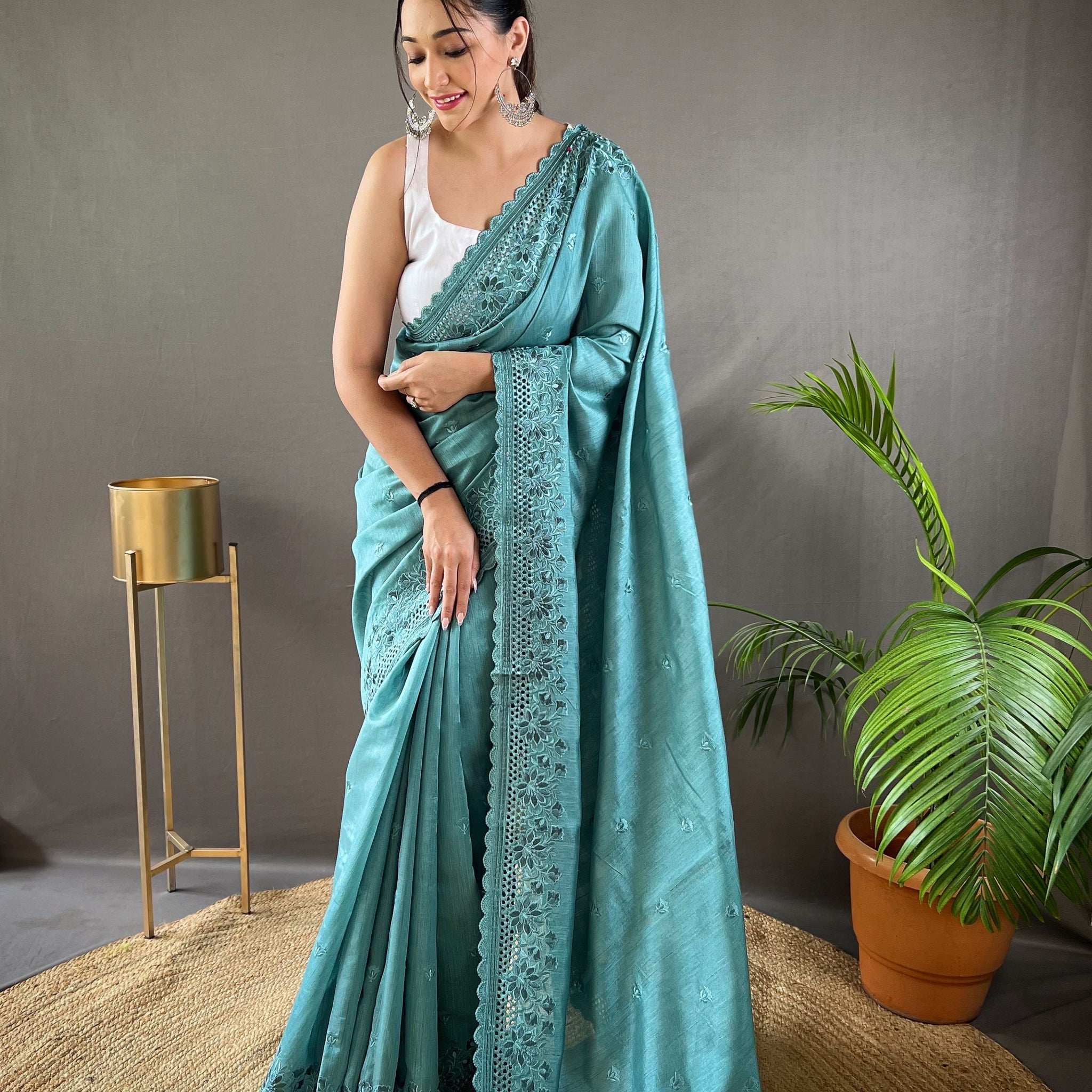 Sky Blue Matka Soft Silk Saree