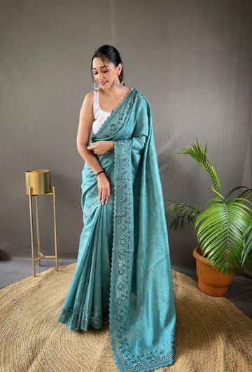 Sky Blue Matka Soft Silk Saree