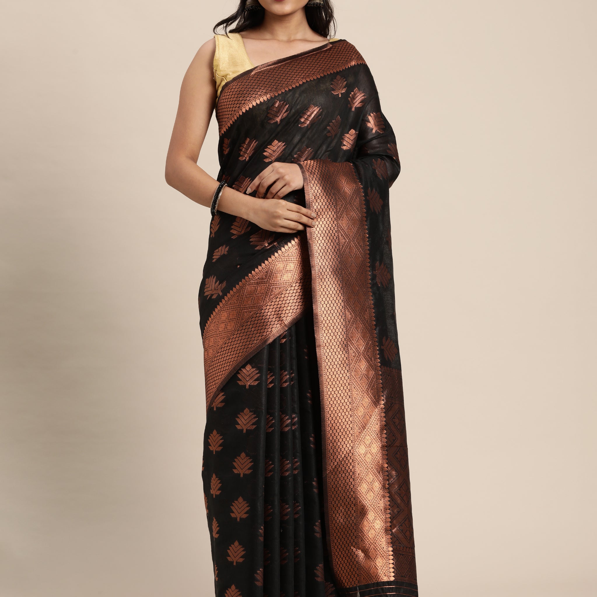 Ishika Fab Black Banarasi Cotton Silk Saree