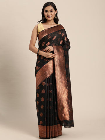 Ishika Fab Black Banarasi Cotton Silk Saree