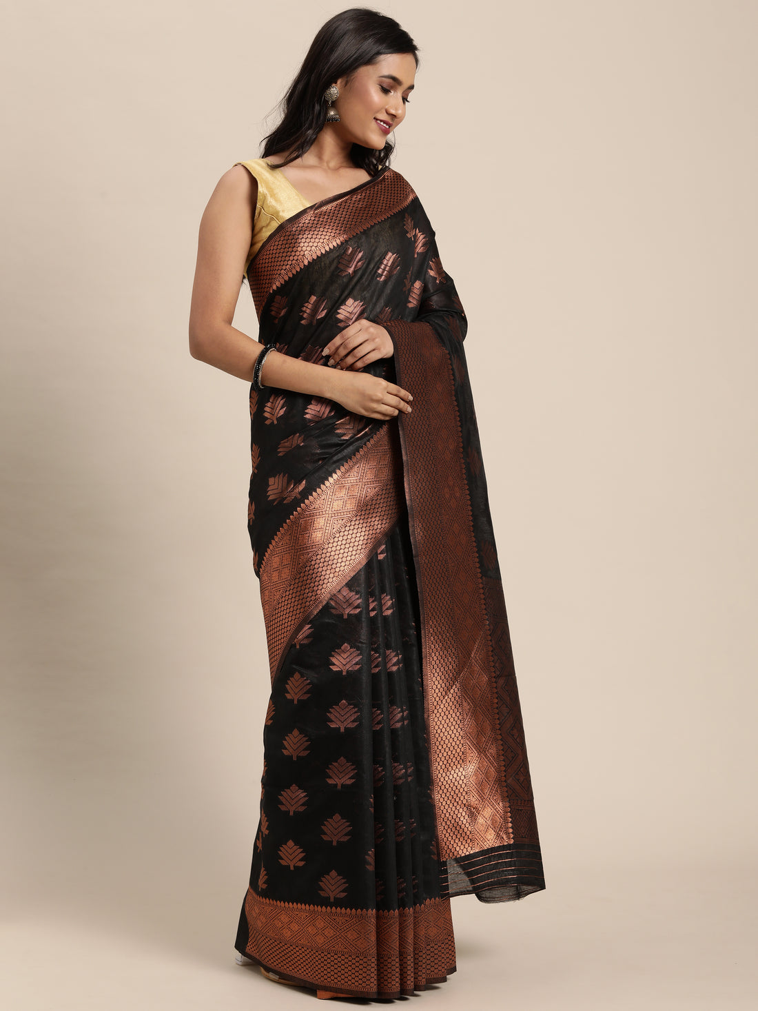 Ishika Fab Black Banarasi Cotton Silk Saree