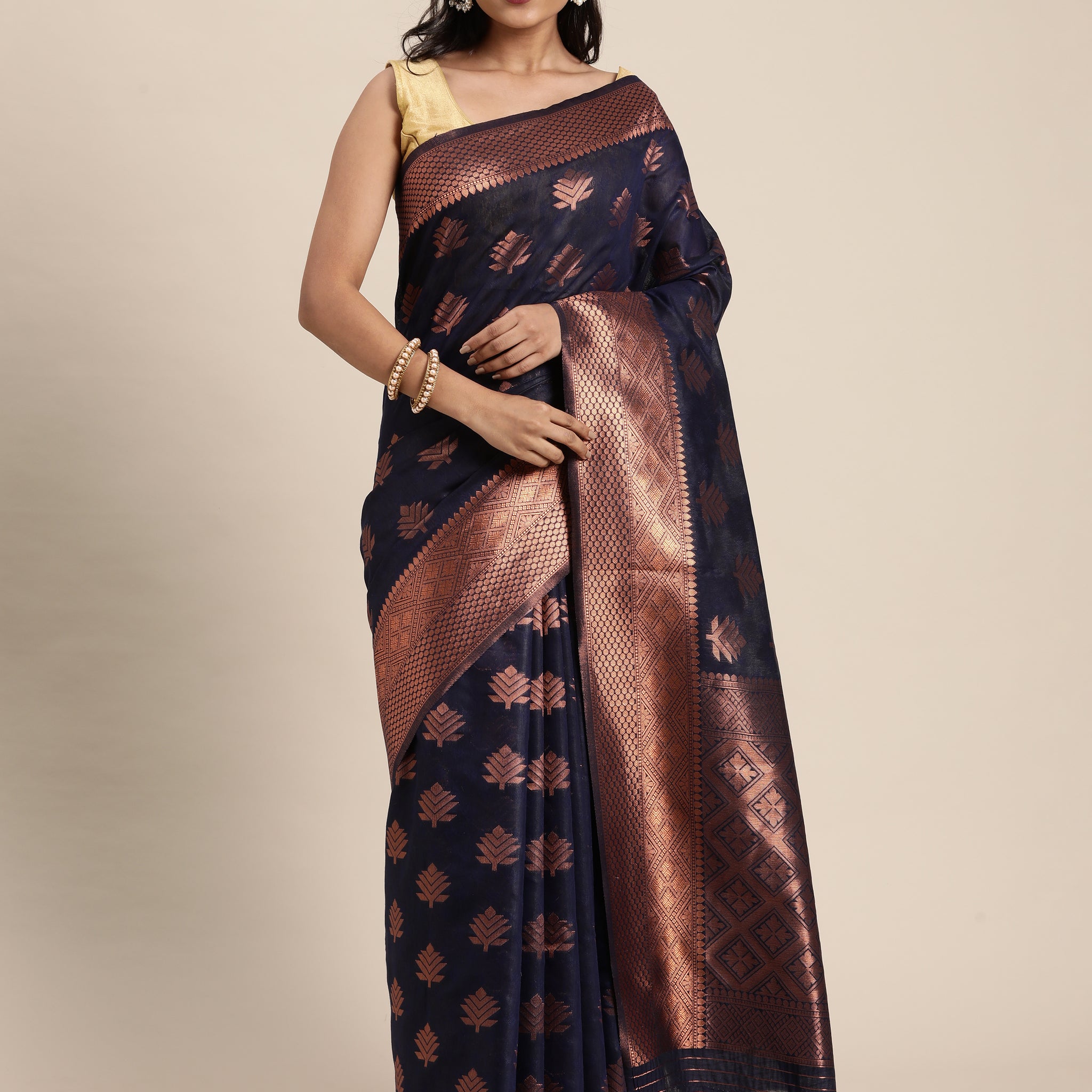 Blue Banarasi Cotton Silk Saree