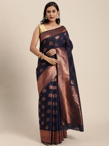 Blue Banarasi Cotton Silk Saree