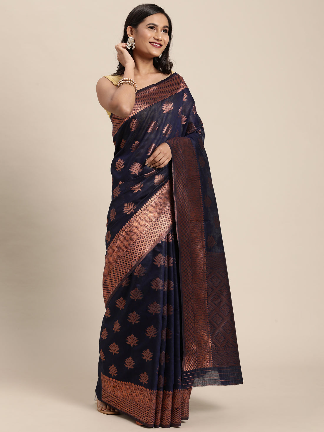 Blue Banarasi Cotton Silk Saree