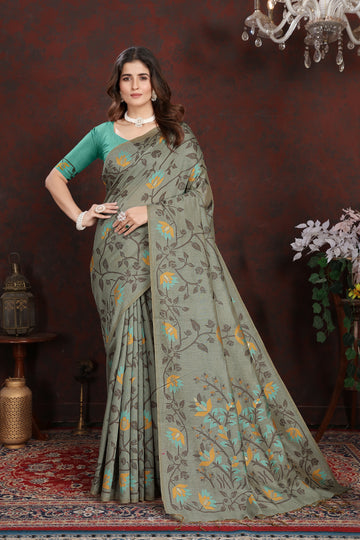 Gray Mulmul Cotton Saree