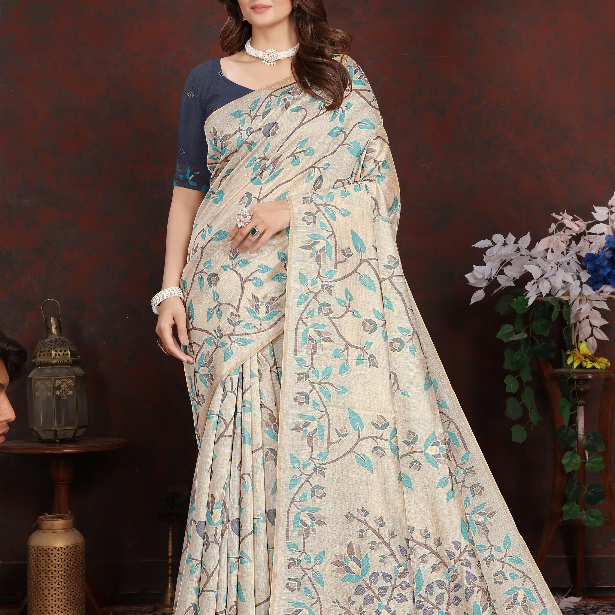 Ishika Fab Navy Blue Mulmul Cotton Saree