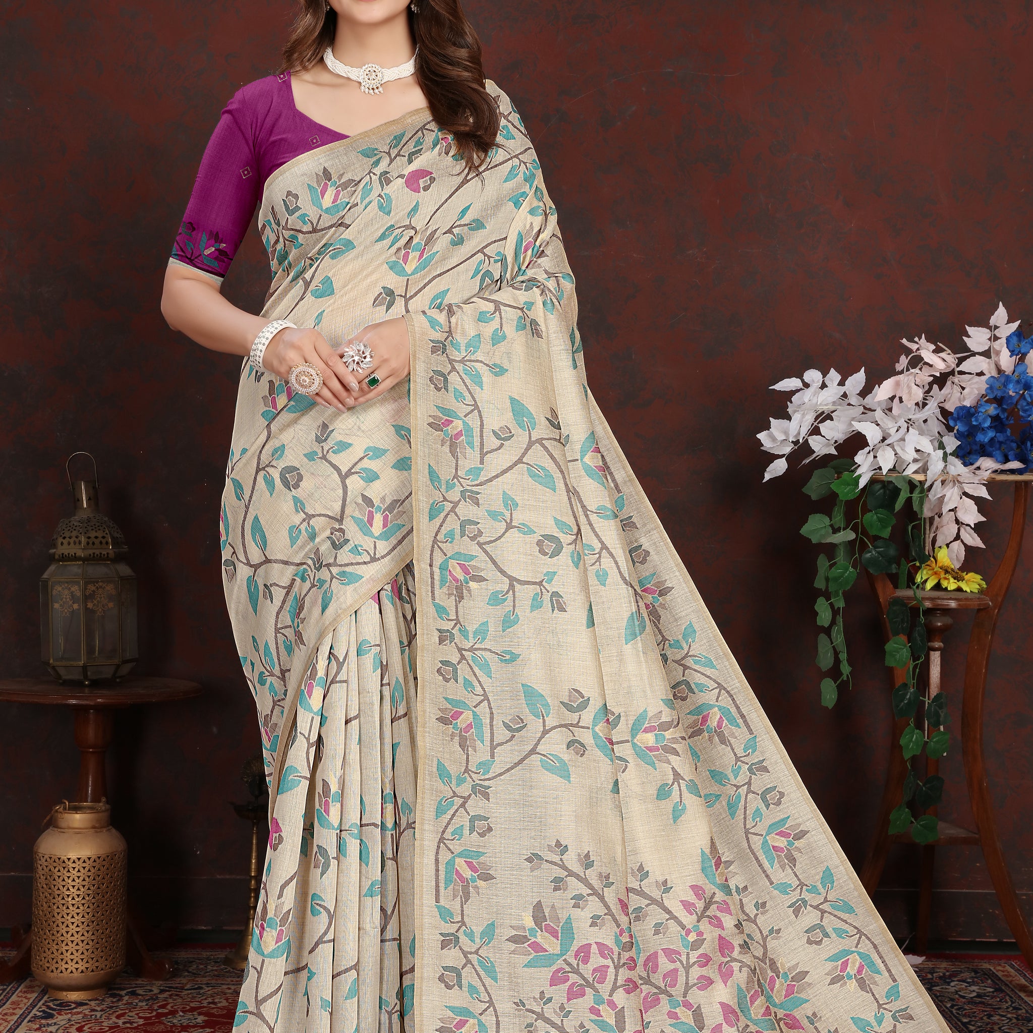 Wine Mulmul Cotton Saree