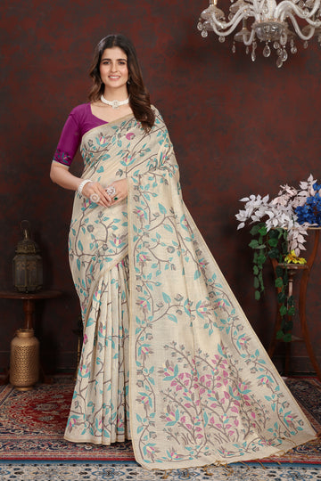 Wine Mulmul Cotton Saree