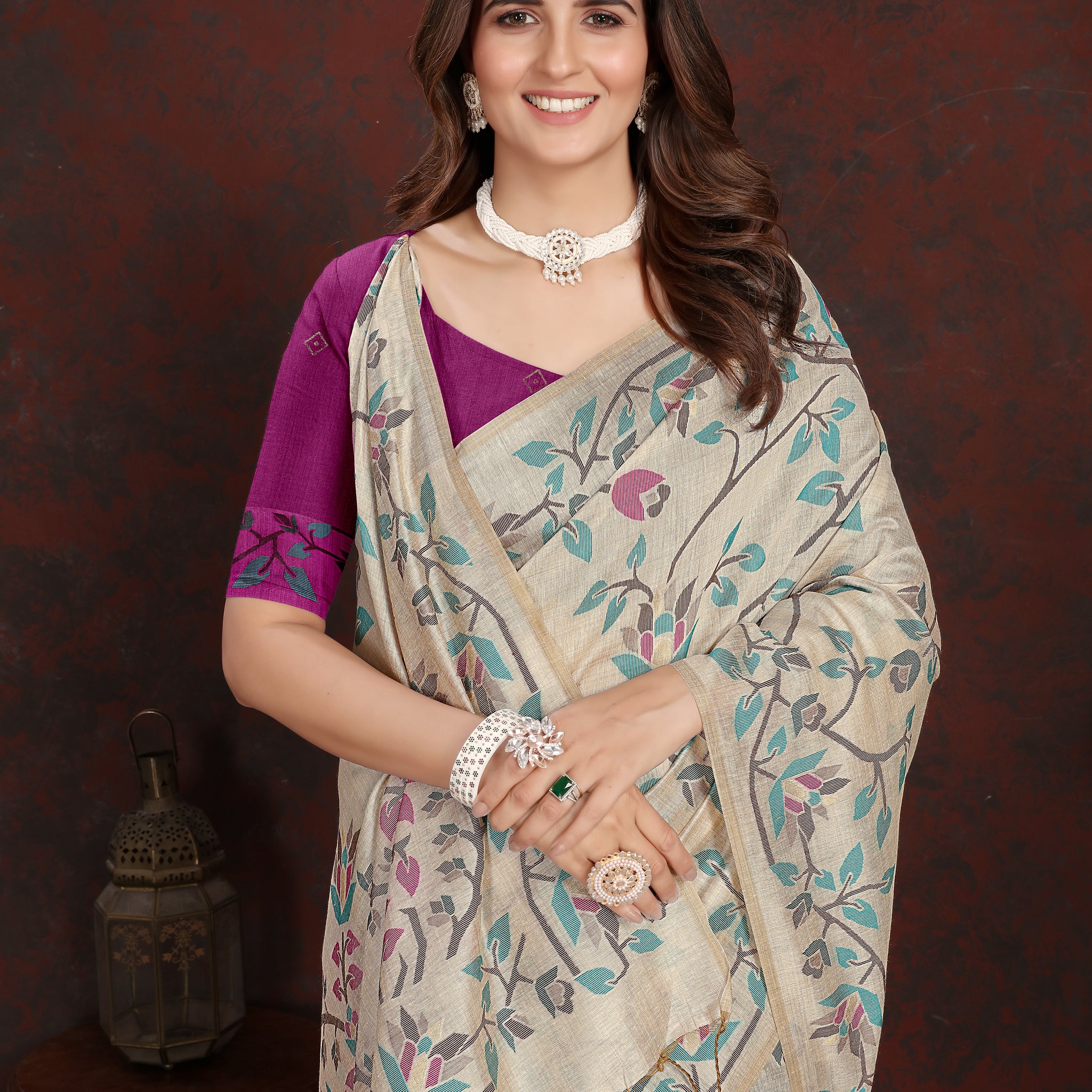 Wine Mulmul Cotton Saree