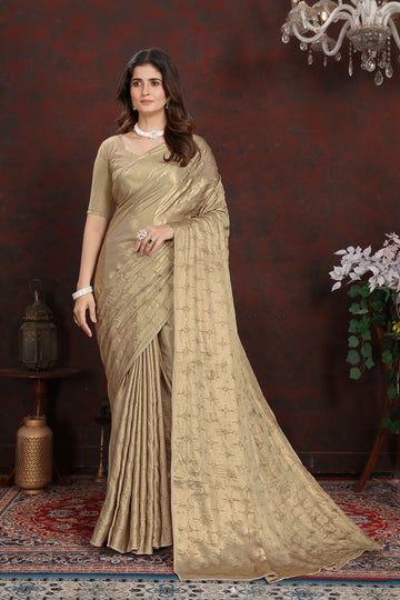 Golden Satin Silk Saree