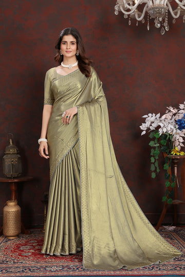 Green Satin Silk Saree