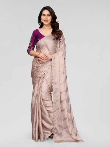 Beige Satin Chiffon Saree