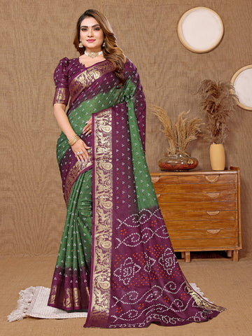 Bandhani Villa Green Art Silk Jacquard Saree