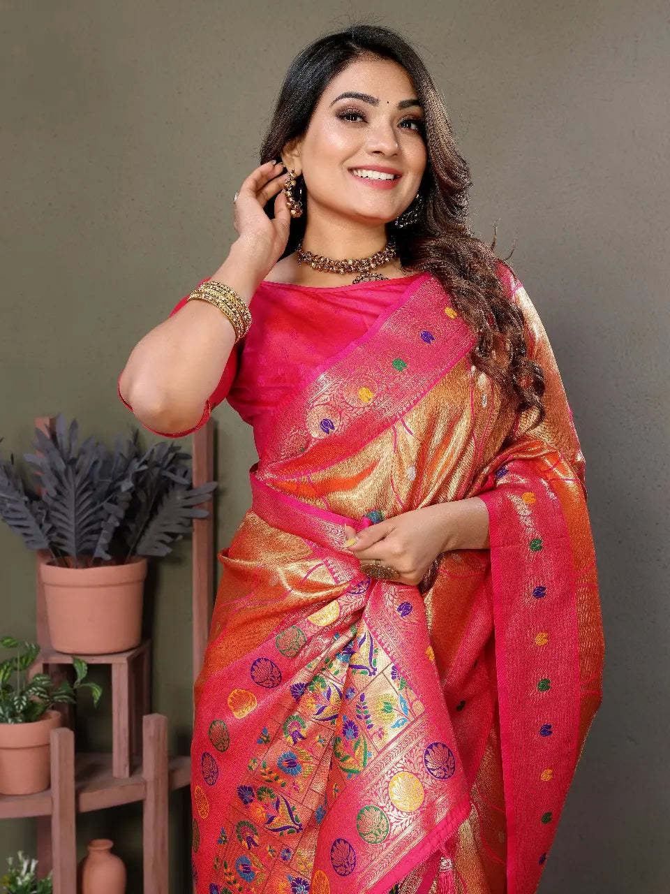 Orange Banarasi Tissue Silk Saree