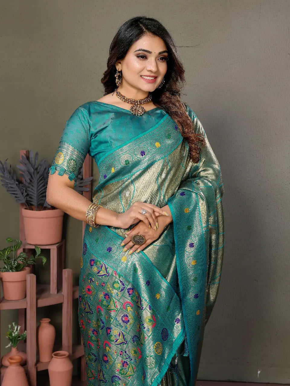 Moss Green Banarasi Tissue Silk Saree