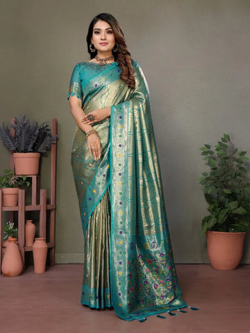 Moss Green Banarasi Tissue Silk Saree