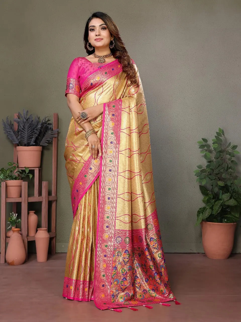 Golden Banarasi Tissue Silk Saree