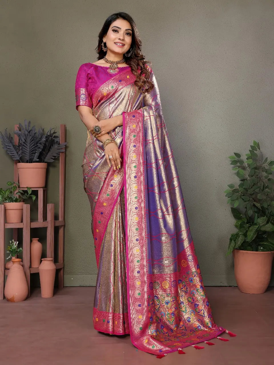 Light Purple Banarasi Tissue Silk Saree