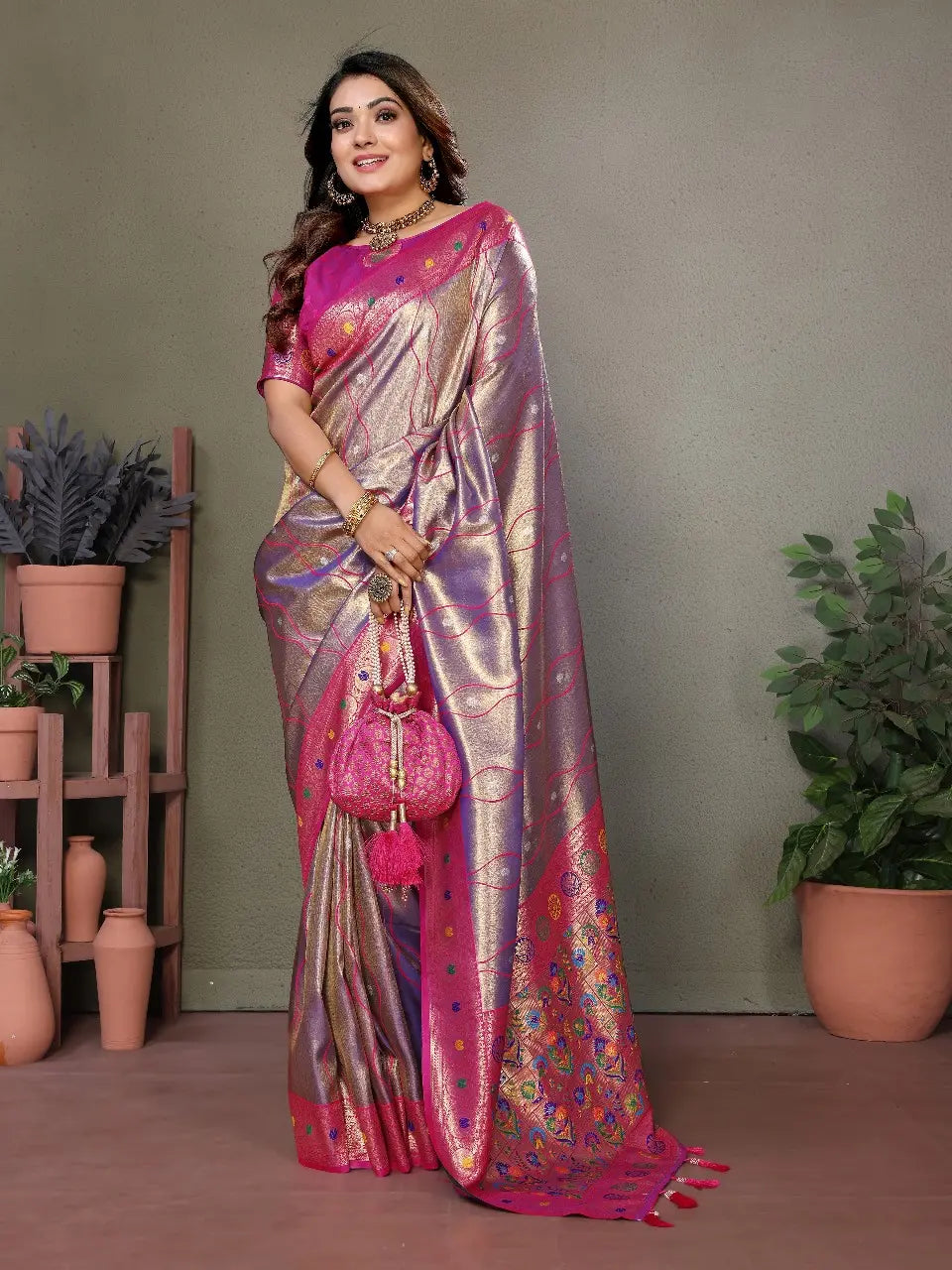 Light Purple Banarasi Tissue Silk Saree