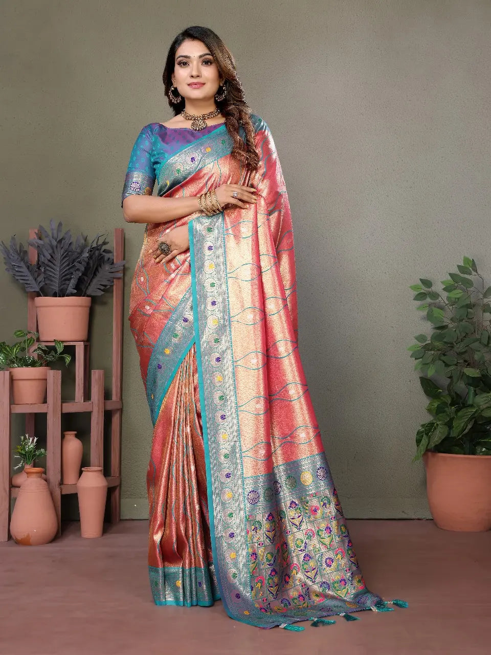 Pink Banarasi Tissue Silk Saree