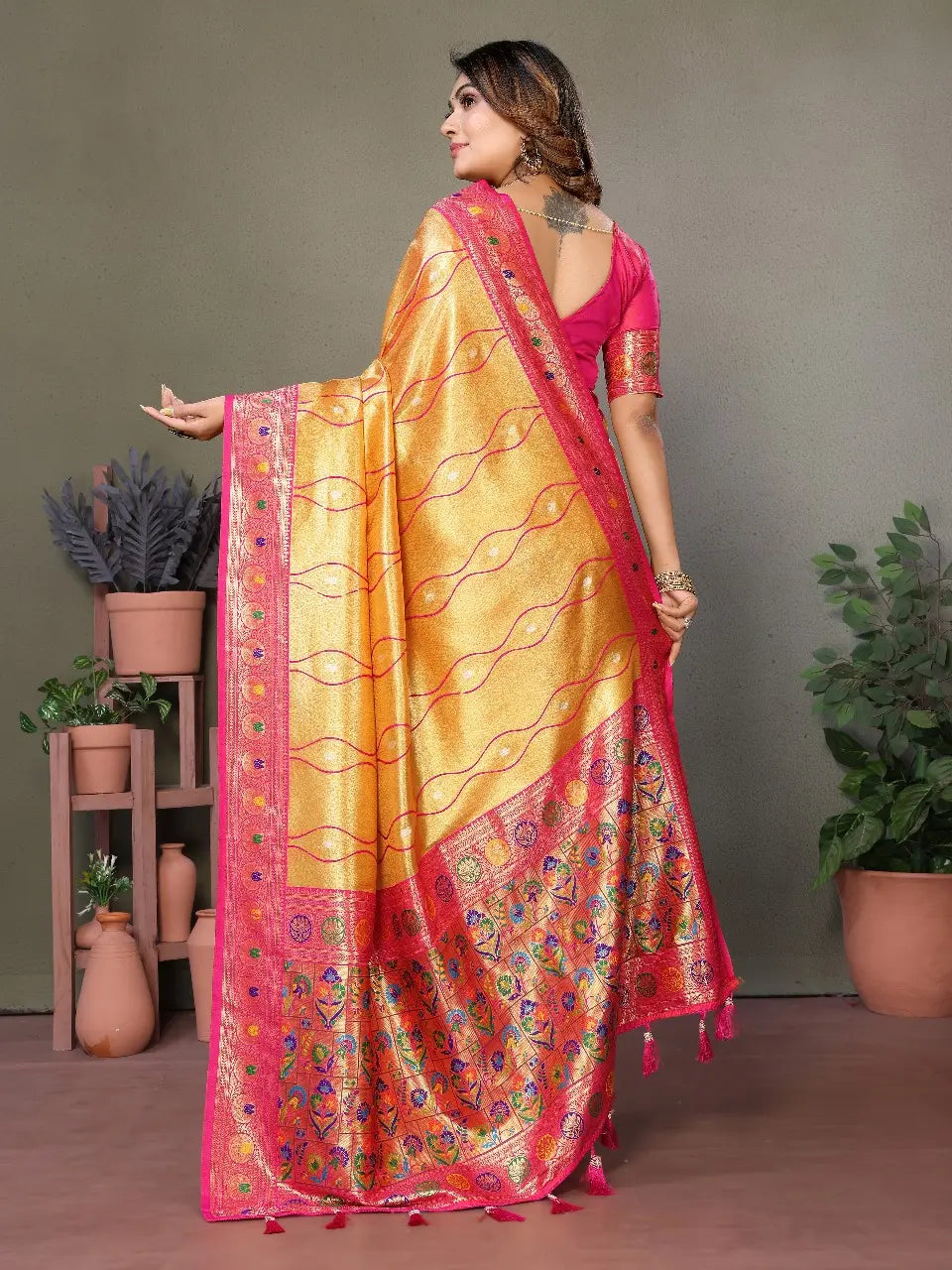 Yellow Banarasi Tissue Silk Saree