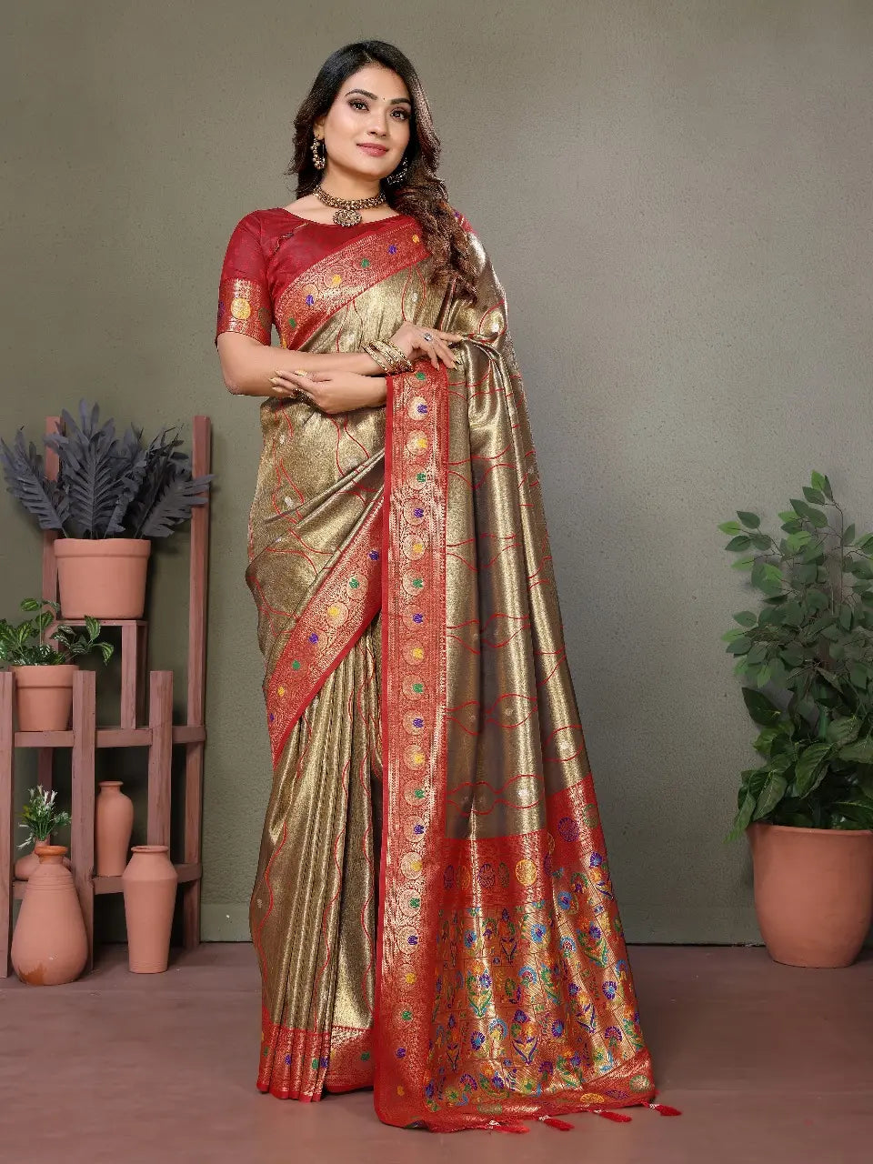 Sage Green Banarasi Tissue Silk Saree