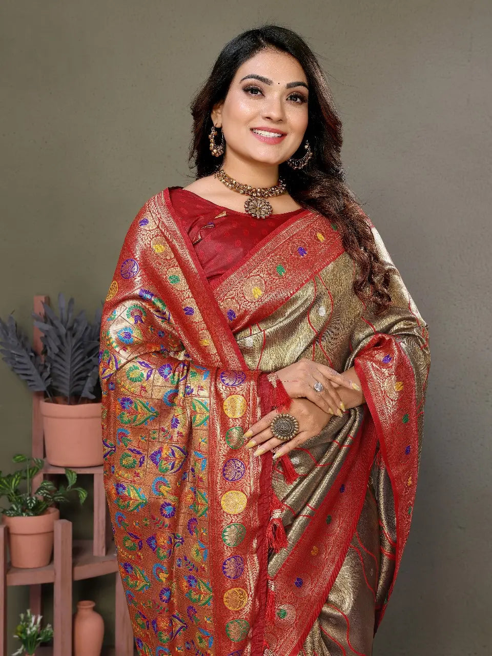 Sage Green Banarasi Tissue Silk Saree