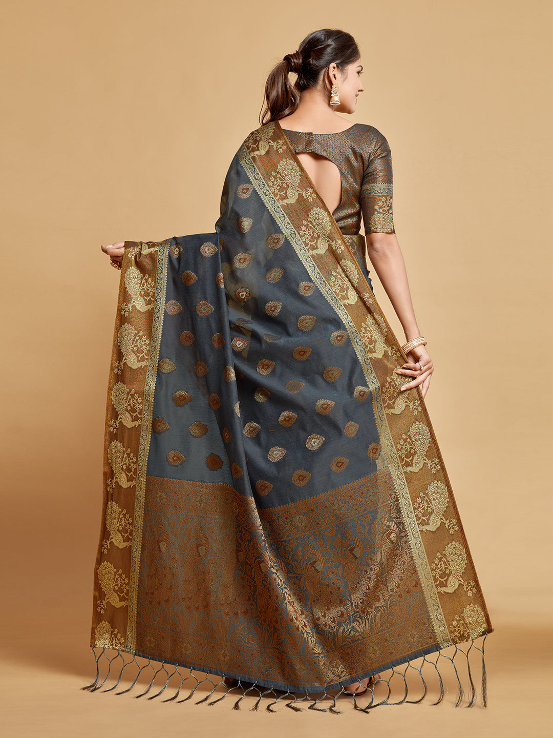 Gray Chanderi Cotton Saree