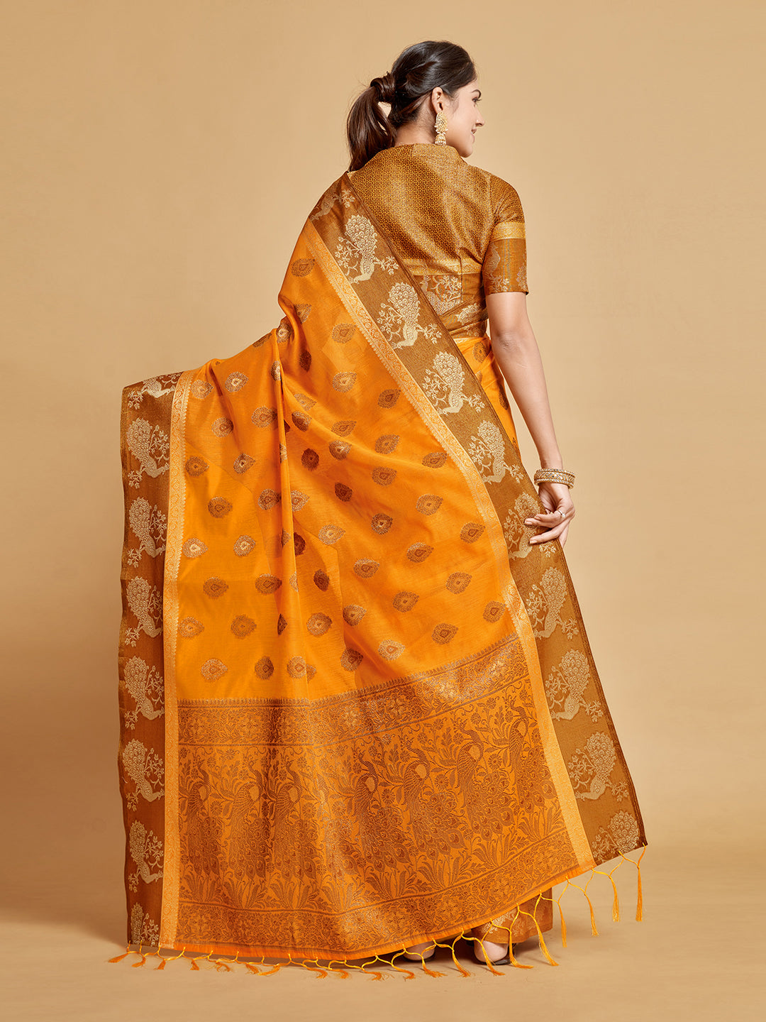 Ishika Fab Mustard Yellow Chanderi Cotton Saree