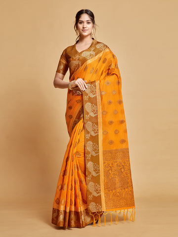 Ishika Fab Mustard Yellow Chanderi Cotton Saree