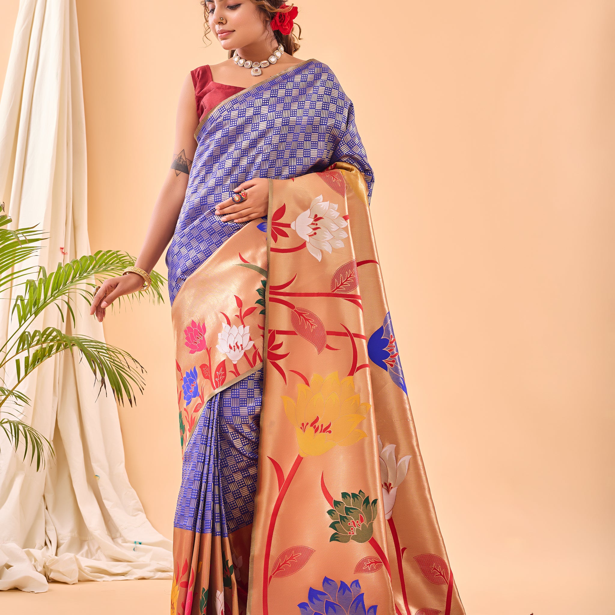 Voilet Paithani Silk Saree