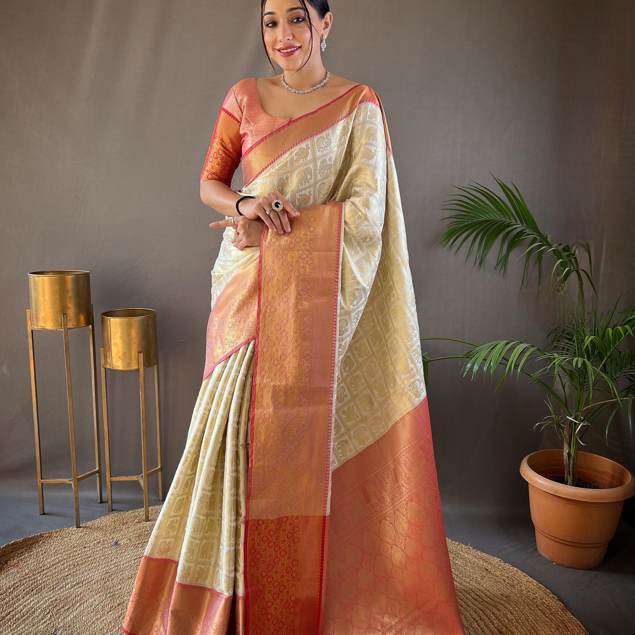 Beige Silk Saree