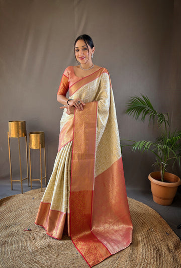 Beige Silk Saree