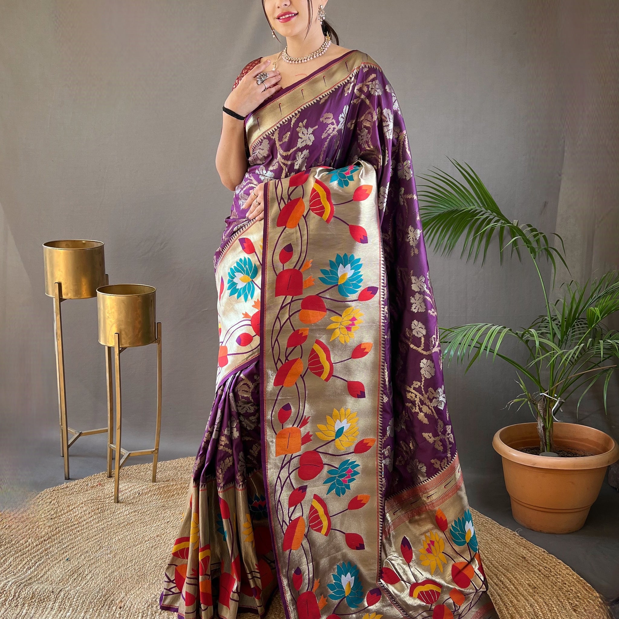 Wine Paithani Silk Saree