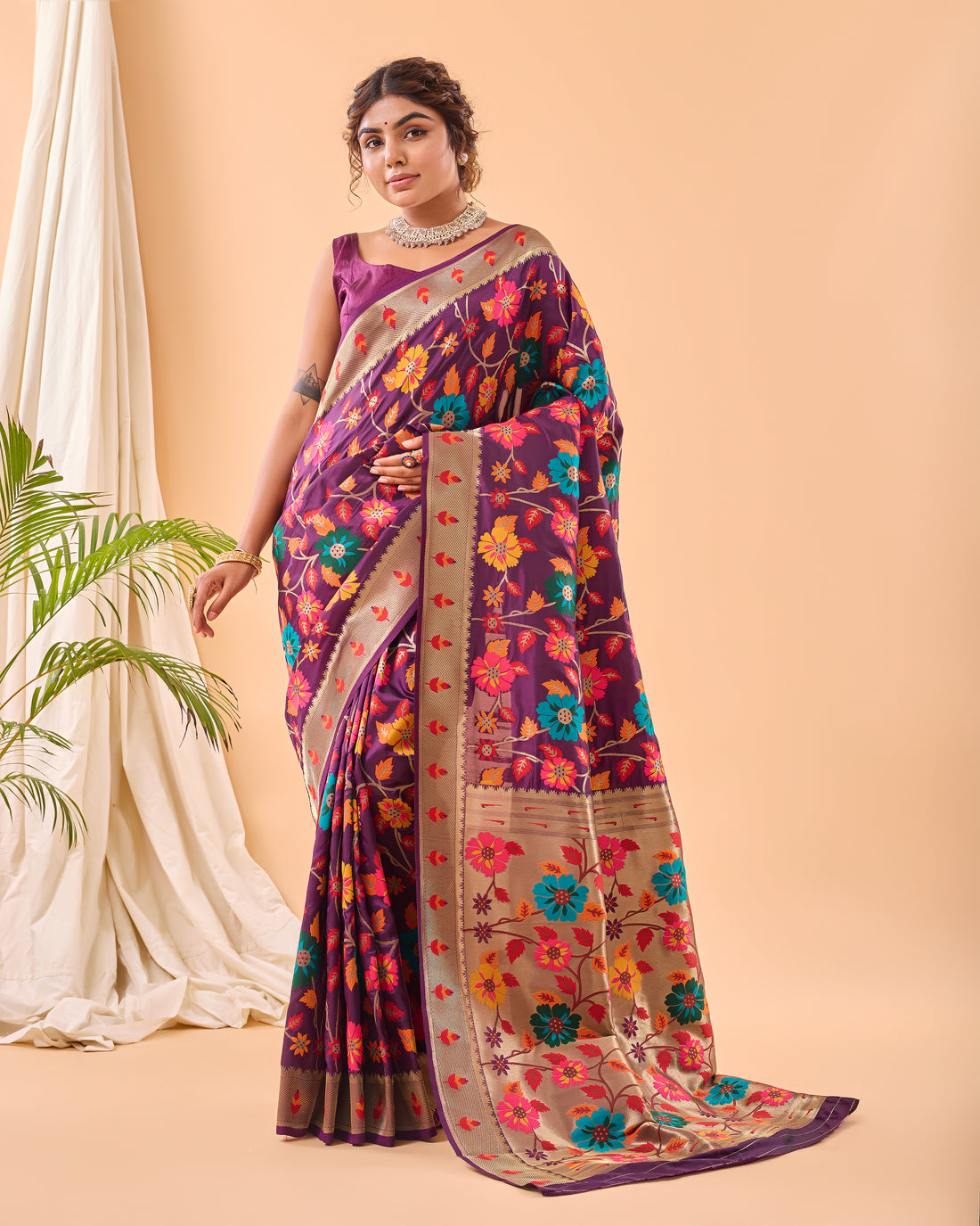 Wine Paithani Silk Saree