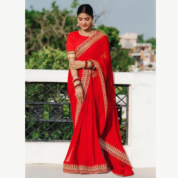 Red Soft Georgette Saree