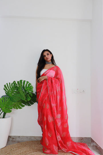 Red Pure Chiffon Silk Saree