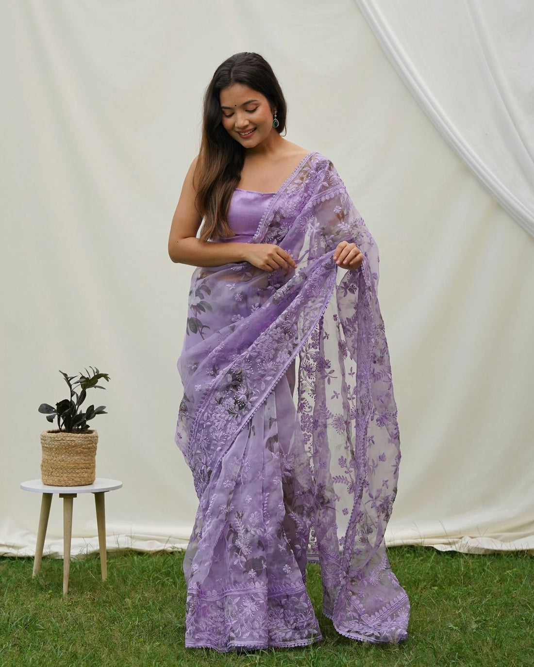 Light Purple Organza Silk Saree